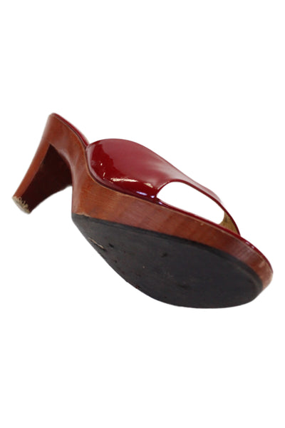 Miu Miu Womens Patent Leather Slip-On Heeled Sandals Red Size 9.5