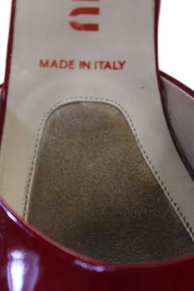 Miu Miu Womens Patent Leather Slip-On Heeled Sandals Red Size 9.5