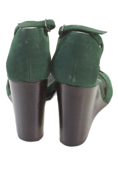 Balenciaga Womens Suede Ankle Strap Wedge Sandals Green Size 8