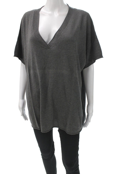 Shae Womens Pullover V-Neck Short Sleeve Gray Silk Sweater Size S
