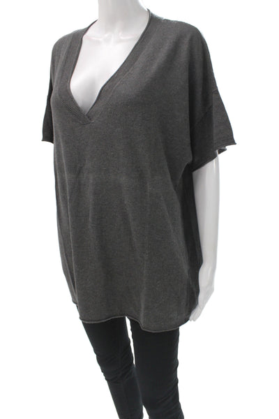 Shae Womens Pullover V-Neck Short Sleeve Gray Silk Sweater Size S