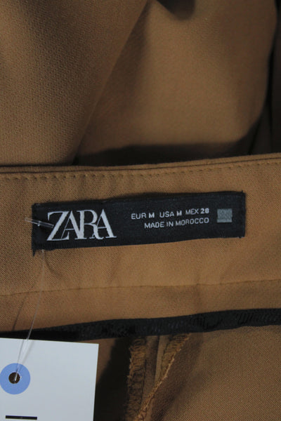 Zara Womens Dress Pants Brown Polyester Minimalist Zip Size M
