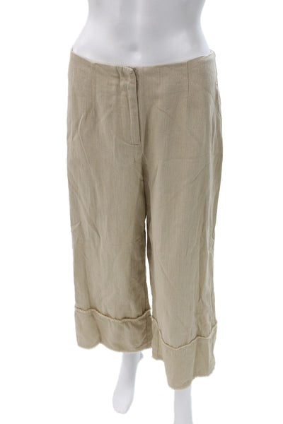 Zara Womens Cropped Linen Pants Beige Button Inseam 26 Size M
