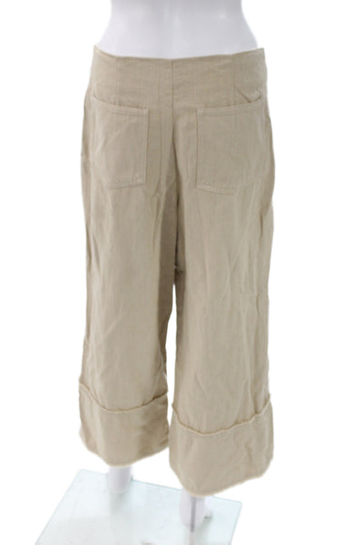 Zara Womens Cropped Linen Pants Beige Button Inseam 26 Size M