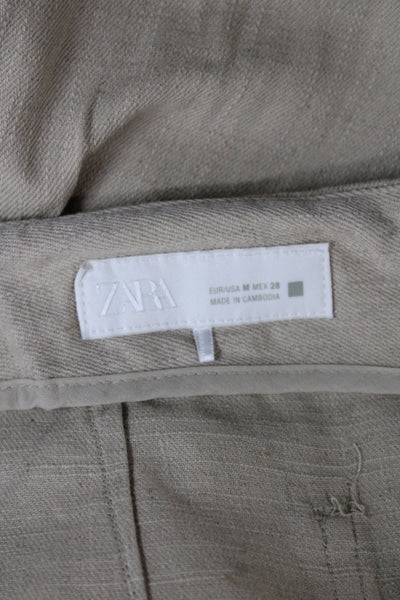 Zara Womens Cropped Linen Pants Beige Button Inseam 26 Size M