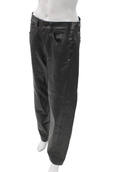 Denim Forum Womens Black Faux Leather Pants 90s Button Solid Size 28
