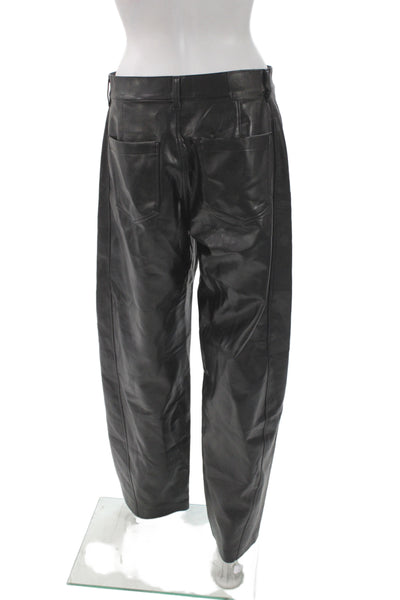 Denim Forum Womens Black Faux Leather Pants 90s Button Solid Size 28