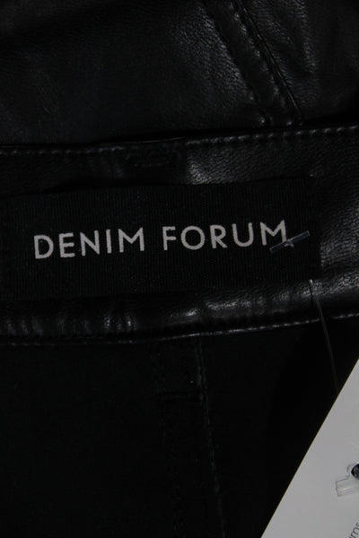 Denim Forum Womens Black Faux Leather Pants 90s Button Solid Size 28