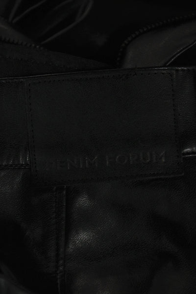 Denim Forum Womens Black Faux Leather Pants 90s Button Solid Size 28