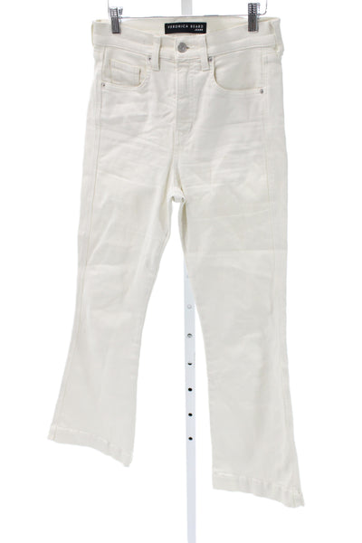 Veronica Beard Women Cropped White Mid Rise Jeans Cotton Button Size 28