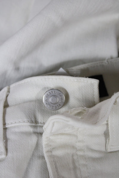 Veronica Beard Women Cropped White Mid Rise Jeans Cotton Button Size 28