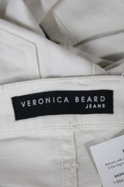 Veronica Beard Women Cropped White Mid Rise Jeans Cotton Button Size 28