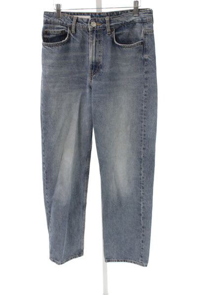 Zara Women Blue Straight High Rise Jeans Button Fly Size 6