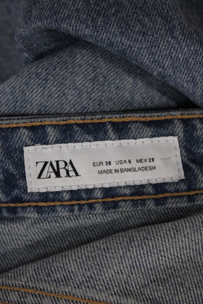 Zara Women Blue Straight High Rise Jeans Button Fly Size 6