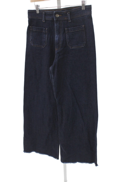 Zara Womens Wide-Leg High Rise Blue Cotton Jeans Size 6