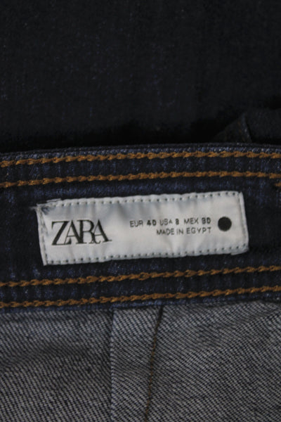 Zara Womens Wide-Leg High Rise Blue Cotton Jeans Size 6