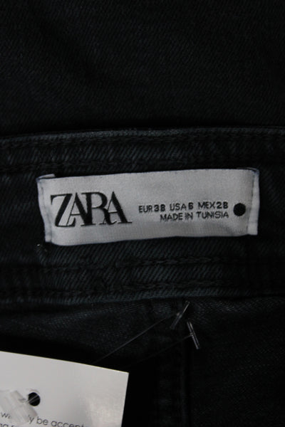 Zara Womens Black Wide Leg Jeans High Rise Cotton Size 6