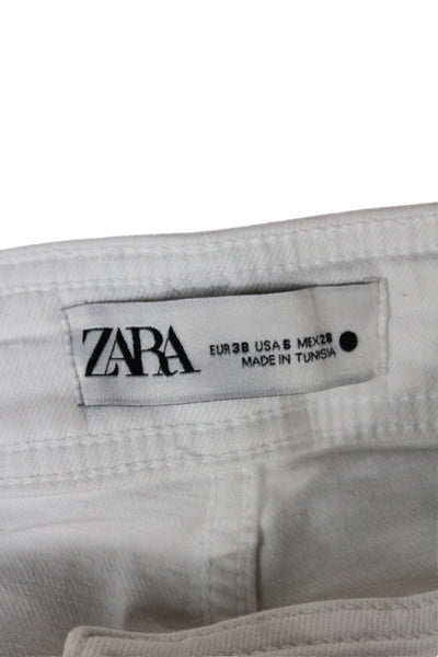 Zara Women White High Rise Straight Jeans Cotton Blend Size 6