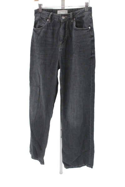 Zara Women Wide Leg Jeans Gray Cotton Blend High Rise Inseam 31 Size 4