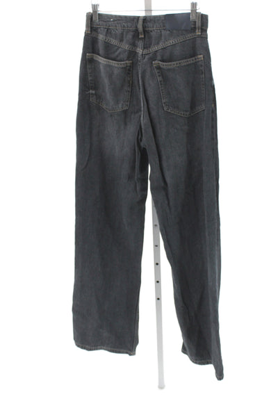 Zara Women Wide Leg Jeans Gray Cotton Blend High Rise Inseam 31 Size 4