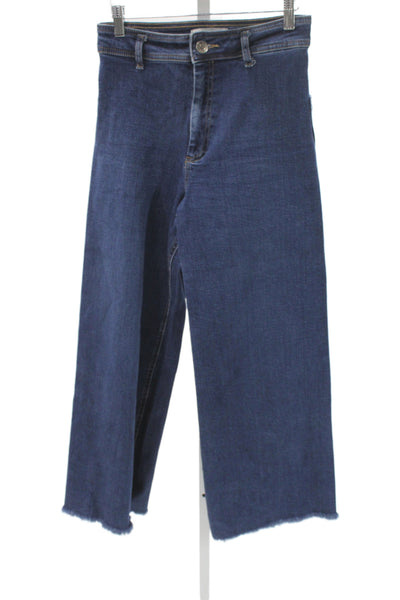 Zara Womens Wide Leg Jeans Blue High Rise Cotton Size 6
