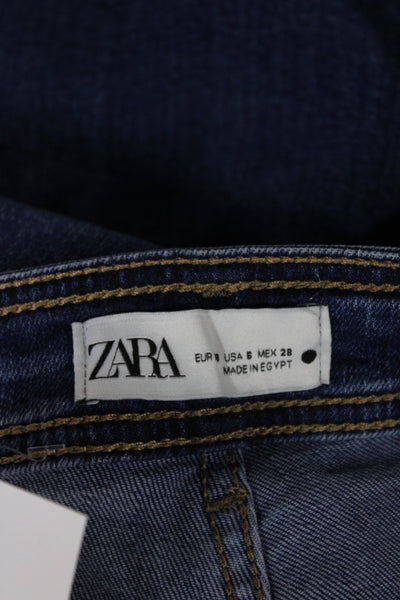 Zara Womens Wide Leg Jeans Blue High Rise Cotton Size 6
