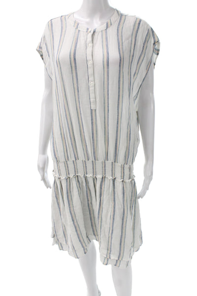 Rails Womens Blouson Striped Linen Henley Knee Length Dress White Size 2XL
