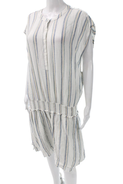 Rails Womens Blouson Striped Linen Henley Knee Length Dress White Size 2XL