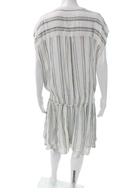 Rails Womens Blouson Striped Linen Henley Knee Length Dress White Size 2XL