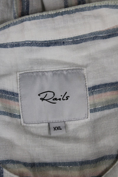 Rails Womens Blouson Striped Linen Henley Knee Length Dress White Size 2XL