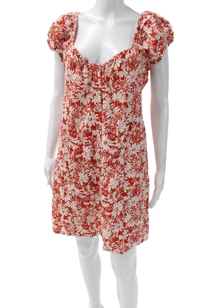 Madewell Women Mini Floral Linen Scoop Neck Knee Length Dress Size 14