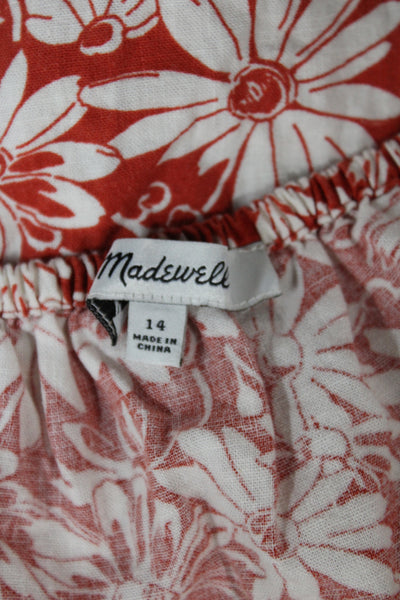 Madewell Women Mini Floral Linen Scoop Neck Knee Length Dress Size 14