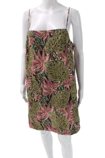 Madewell Women Shift Dress Brown Floral Linen Sleeveless Square Neck Size 16