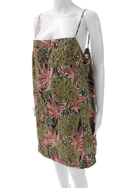 Madewell Women Shift Dress Brown Floral Linen Sleeveless Square Neck Size 16
