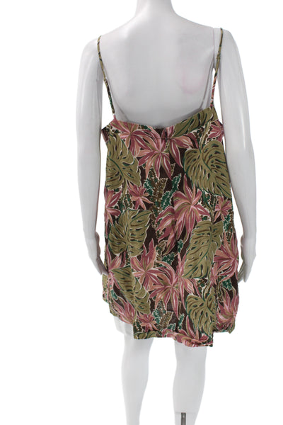 Madewell Women Shift Dress Brown Floral Linen Sleeveless Square Neck Size 16