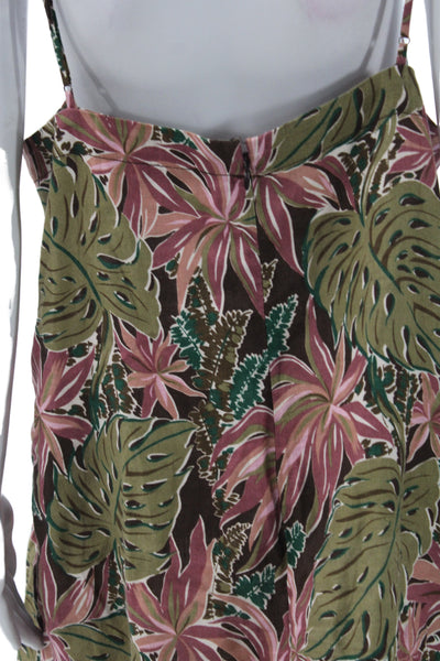 Madewell Women Shift Dress Brown Floral Linen Sleeveless Square Neck Size 16