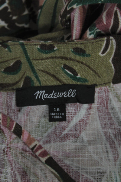 Madewell Women Shift Dress Brown Floral Linen Sleeveless Square Neck Size 16