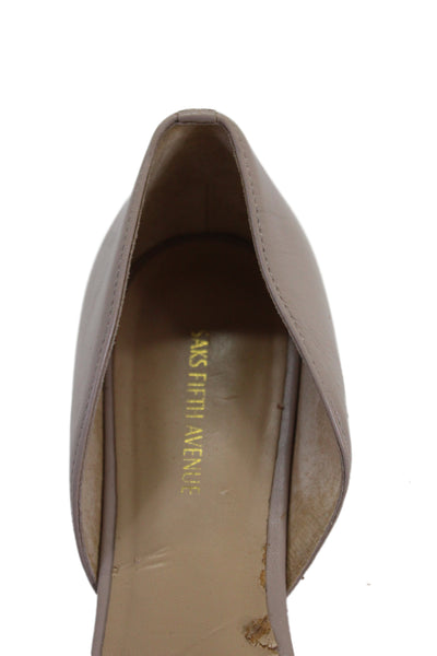 Saks Fifth Avenue Womens Leather Pointed Toe D'Orsay Flats Beige Size 9 Medium