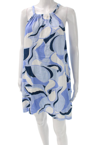 Rachel Zoe Womens Blue Geometric Halter Shift Dress Sleeveless Linen Size XL