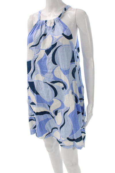 Rachel Zoe Womens Blue Geometric Halter Shift Dress Sleeveless Linen Size XL