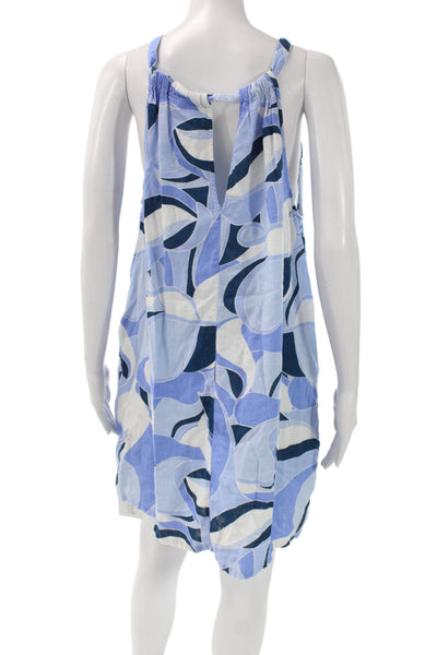 Rachel Zoe Womens Blue Geometric Halter Shift Dress Sleeveless Linen Size XL