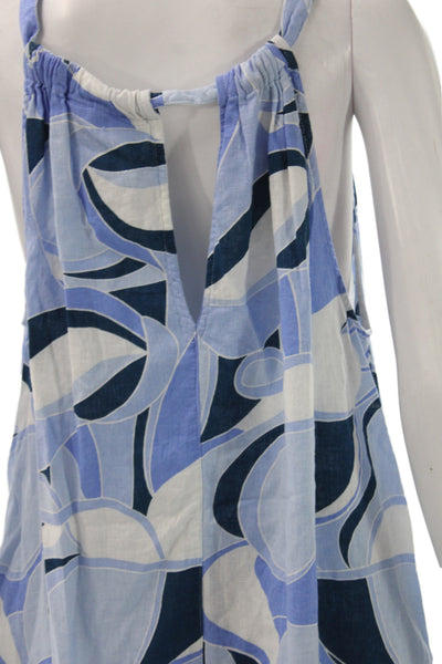 Rachel Zoe Womens Blue Geometric Halter Shift Dress Sleeveless Linen Size XL