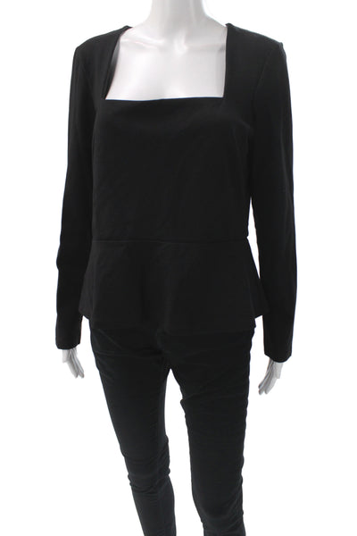 BCBG Max Azria Womens Black Rayon Square Neck Long Sleeve Basic Blouse Size XL