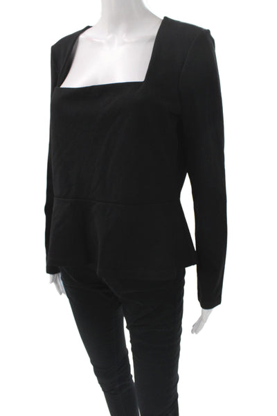 BCBG Max Azria Womens Black Rayon Square Neck Long Sleeve Basic Blouse Size XL