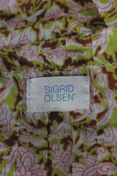 Sigrid Olsen Women Green Floral Cotton Tunic 3/4 Sleeve Round Neck Size S