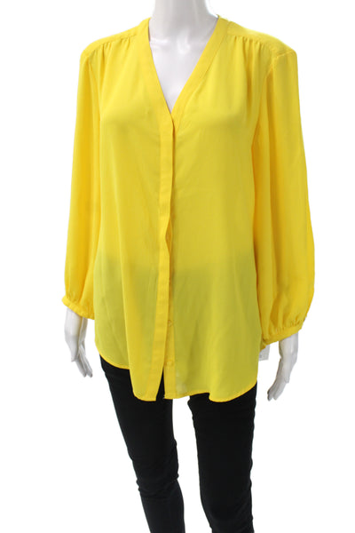 Lauren Ralph Lauren Womens Basic Yellow V-Neck Long Sleeve Blouse Size XL