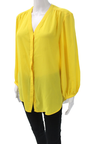 Lauren Ralph Lauren Womens Basic Yellow V-Neck Long Sleeve Blouse Size XL