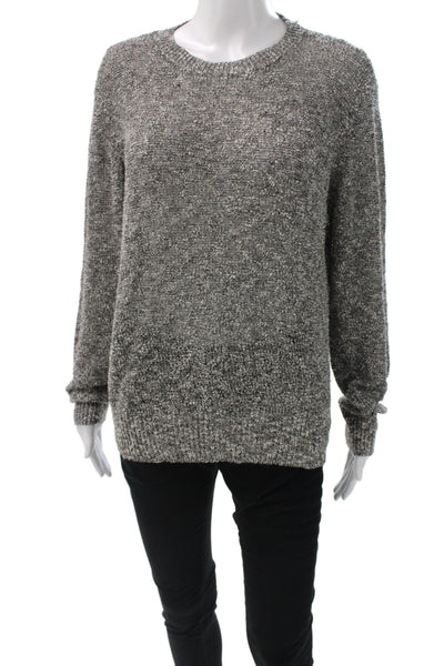 Brooks Brothers Women Gray Cotton Crew Neck Pullover Long Sleeve Solid Size L