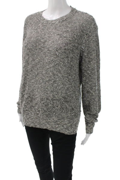 Brooks Brothers Women Gray Cotton Crew Neck Pullover Long Sleeve Solid Size L