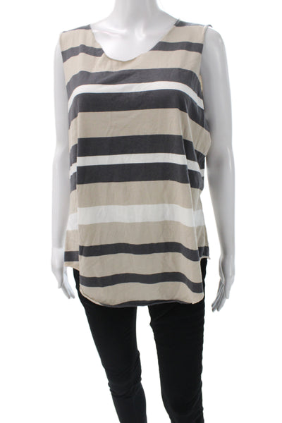 Planet Womens Striped Cotton Scoop Neck Sleeveless Tank Beige Size 3
